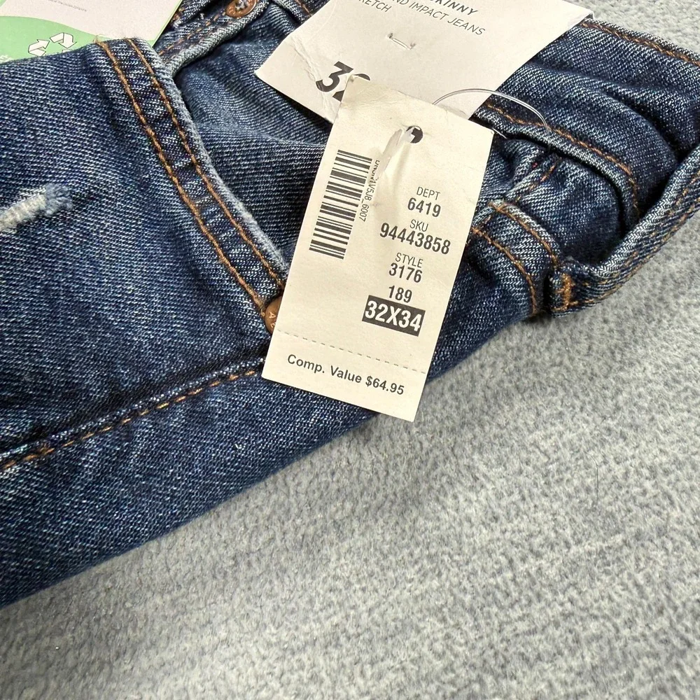 Aeropostale Jeans Mens 32x34 Blue Athletic Skinny Distressed Aero KND Impact NWT